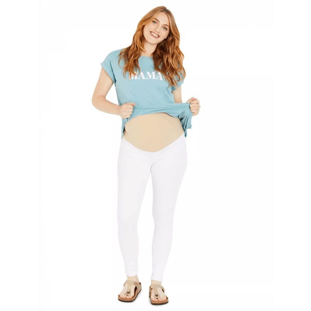 Indigo Blue Secret Fit Belly Skinny Leg Maternity Ankle Jeans White | Motherhoo